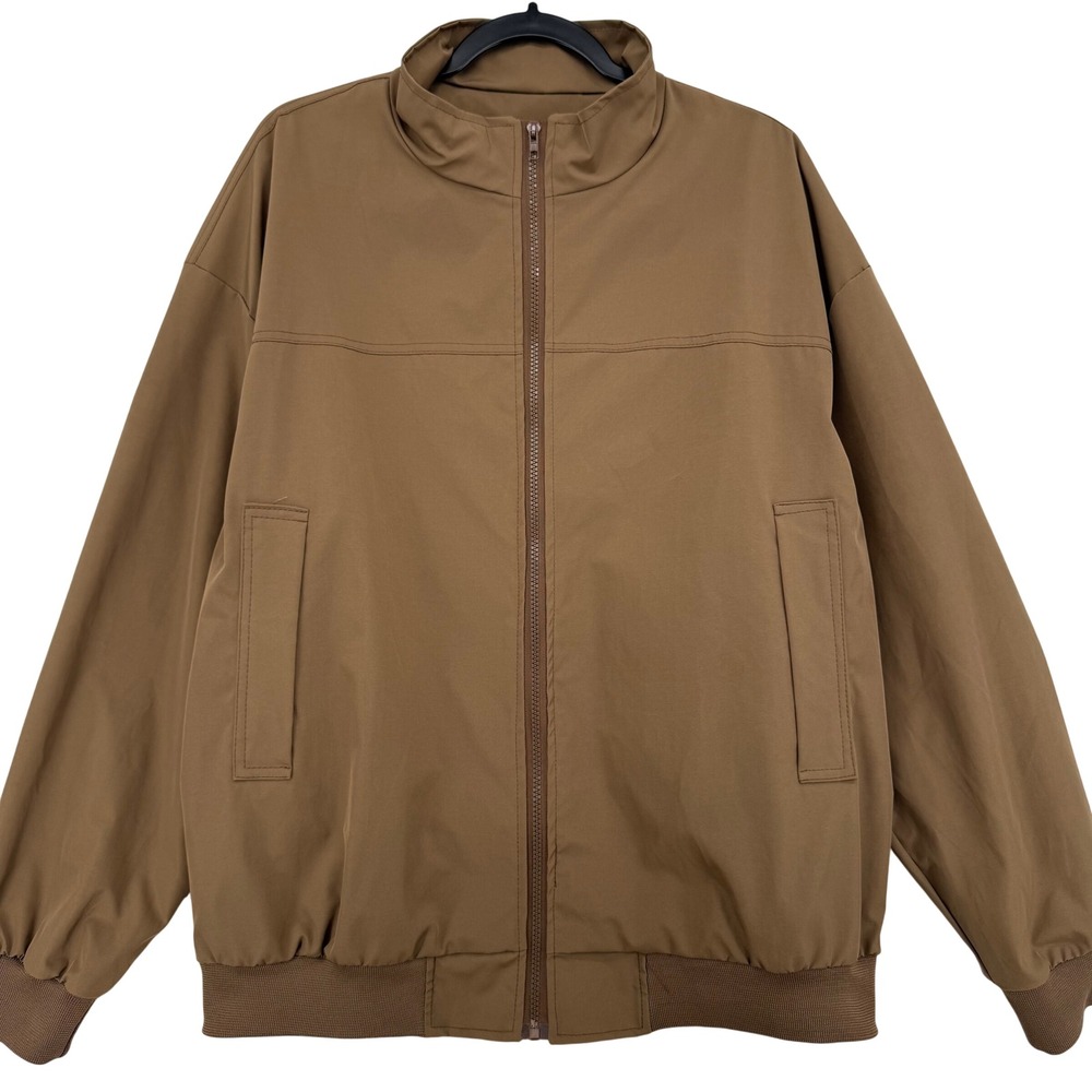 Harrington Jacket Mens XL Tan Brown Full Zip Mock Neck Windbreaker